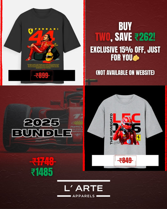 Ferrari 2025 Bundle - Hamilton & Leclerc Print Unisex Oversized T-Shirts