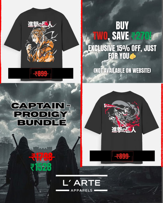 Captain-Prodigy Bundle - Eren & Levi Print Unisex Oversized T-Shirts